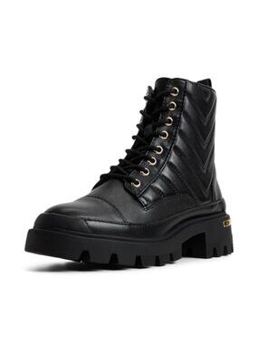 ALDO Quilted Leather Combat Boot Round Toe Block Heel Ankle Bootie